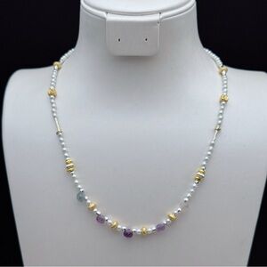 26X10 Handmade Freshwater Baby Pearl Fluorite Dainty Necklace